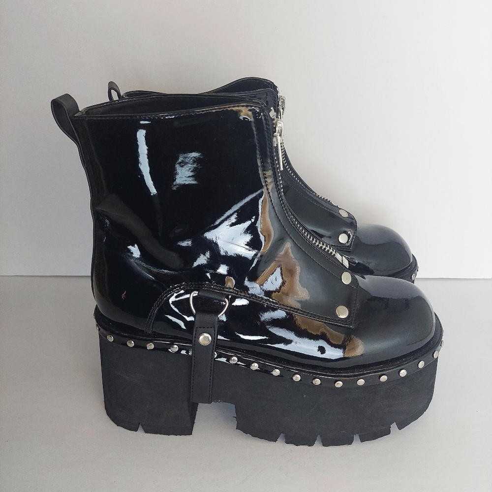 DEMONIA Women's ASH100/B 3" Chunky Heel Punk Black Platform Ankle Boot Size 11 - Picture 2 of 9